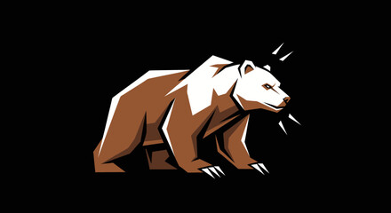 Stylized Brown Bear Illustration with Sharp Geometric Shapes.