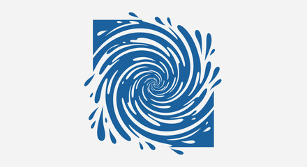 Blue water vortex swirling with dynamic splashes and droplets.