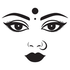 Stylized illustration of a woman s face with traditional indian features