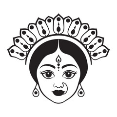 Stylized illustration of goddess durga s face with elaborate headdress