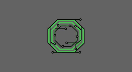 Green Octagonal Circuit Board Design with Connected Nodes.