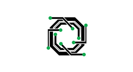 Abstract Circuit Board Design with Green Connectors.