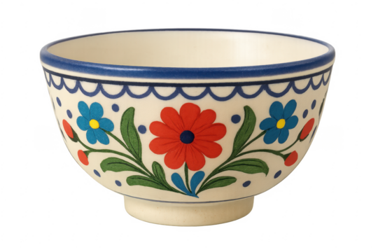 Hand-painted ceramic bowl with folk art floral pattern