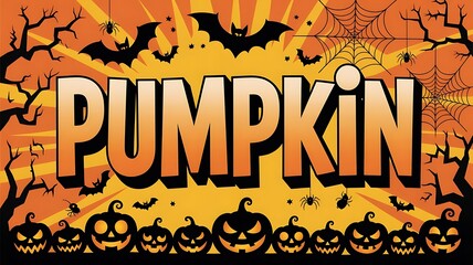 Halloween poster featuring large, bold 3D letters spelling PUMPKIN , halloween banner template design created with generative ai
