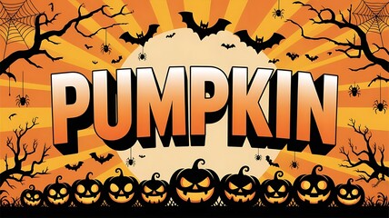 Halloween poster featuring large, bold 3D letters spelling PUMPKIN , halloween banner template design created with generative ai