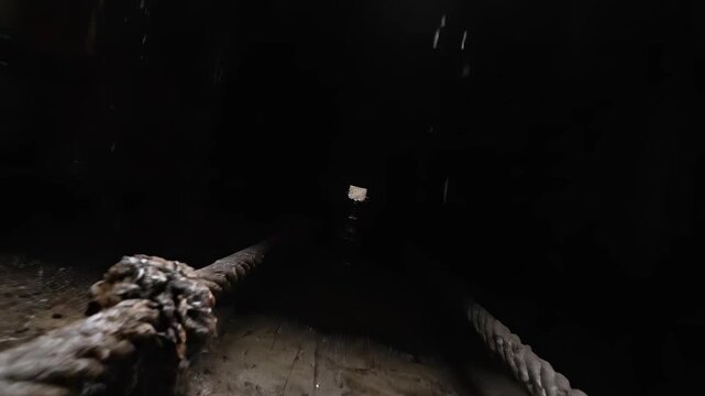 Rope Inside Dark Tunnel With Water Falling From Above Prob 4