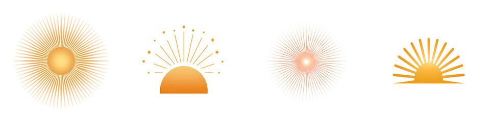 Fototapeta premium Sunburst Graphic Elements: Golden Sunrise and Sunset Icons Set