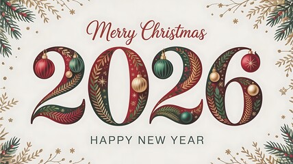 Christmas and New Year greeting card , 2026 happy new year tamplate banner for website header created with generative ai