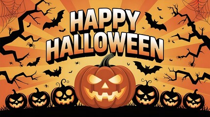 Halloween sale banner HALLOWEEN SALE Orange burst background with bats flying, spider webs, and creepy tree branches template and background sale created with generative ai