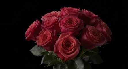 Fototapeta premium Bouquet of Elegant Red Roses on Black Background