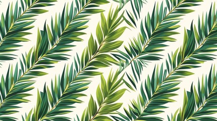 Seamless pattern of green palm fronds on a cream background