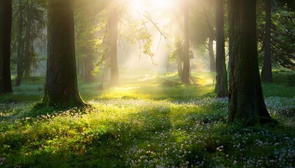 A Mystical Forest Glade Bathed In A Soft Magical Light