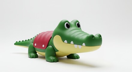 Naklejka premium Cute Green Alligator Toy on White Background