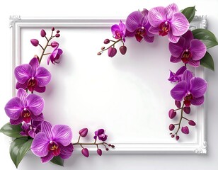 Purple Orchid Flowers Framing White Space for Text or Design