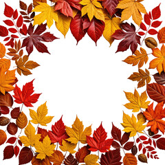 Fototapeta premium Vivid autumn leaves create a vibrant border surrounding a black space