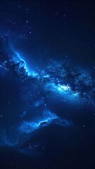 Obraz premium Abstract Deep Blue Galaxy Nebula with Sparkling Stars and Space Dust Floating in the Dark Vastness of Cosmos and Celestial Light