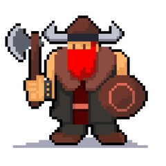 Fototapeta premium viking warior army pixel art illustration on white background