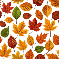 Obraz premium Colorful autumn leaves scattered on black background, creating a vibrant, repeating pattern