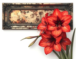 Red Flowers with Ornate Frame on White Background