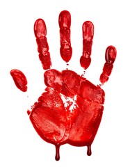 Red Handprint on White Background with Drips