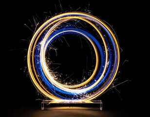 Ring of fire/ice light trails on dark background