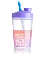 Shaker Cup with Drink and Straw Isolated on White Background