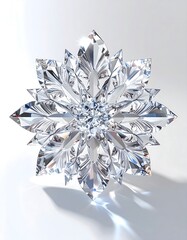 Shining Gemstone Snowflake with Complex Facets and Reflections