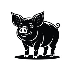 Happy black pig illustration standing on white background