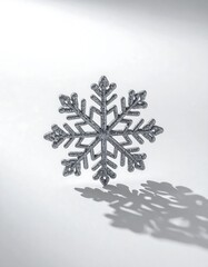Silver Snowflake Ornament with Shadow on White Background