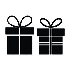 Two black silhouette gift boxes tied with ribbons