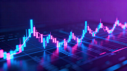 A vibrant image showing financial stock market charts with colorful lines and data points for trading analysis.