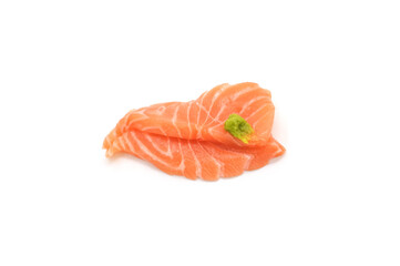Sashimi made from salmon and wasabi on a white background. Japanese style food.