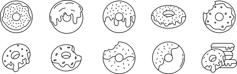 Cute cartoon donut doodle set in simple line art