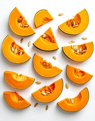 Sliced Pumpkin on White Background Food Preparation Still Life