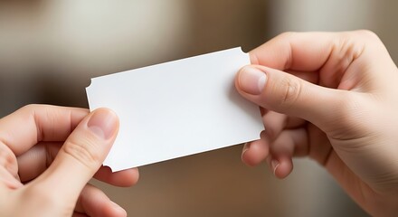 Hands present a blank white ticket, a gateway to experiences untold
