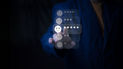Customer satisfaction assessment with excellent service rating, feedback review reflecting attentive store service quality