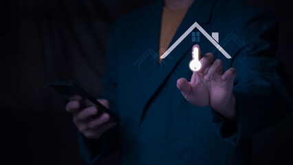 Real estate investment concept with businessmen showing property ownership, condominium rental, housing market, interest, and loan symbols