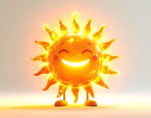 Smiling Cartoon Sun Shining Brightly with Rays and Cute Details