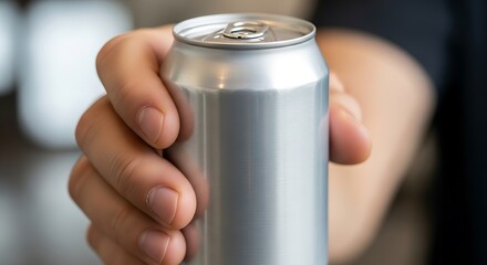 Human Hand Firmly Holding A Refreshing Aluminum Can Beverage
