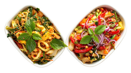 Street Food Photography: Street food photography featuring colorful dishes and fresh ingredients, isolated on a Transparent background, PNG file.
