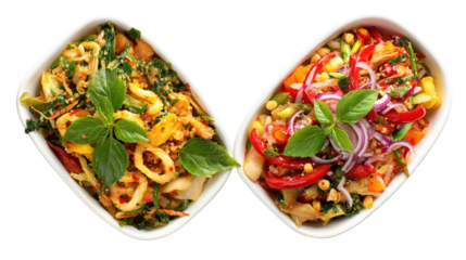 Street Food Photography: Street food photography featuring colorful dishes and fresh ingredients, isolated on a Transparent background, PNG file.