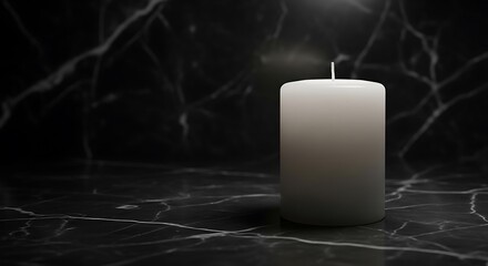 Solitary wax candle casting luminance across patterned stone surface