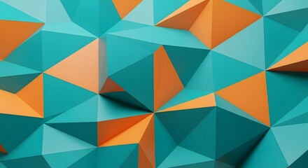 Obraz premium Vibrant Low Poly Geometric Background in Contrasting Teal and Orange Hues, Modern Polygonal Pattern Design