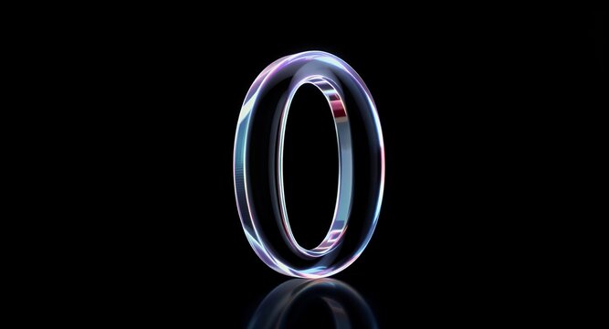 A luminous glass object with rainbow reflections on a dark background.