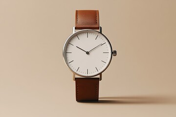 Minimalist white faced watch with rich brown leather strap for timeless style