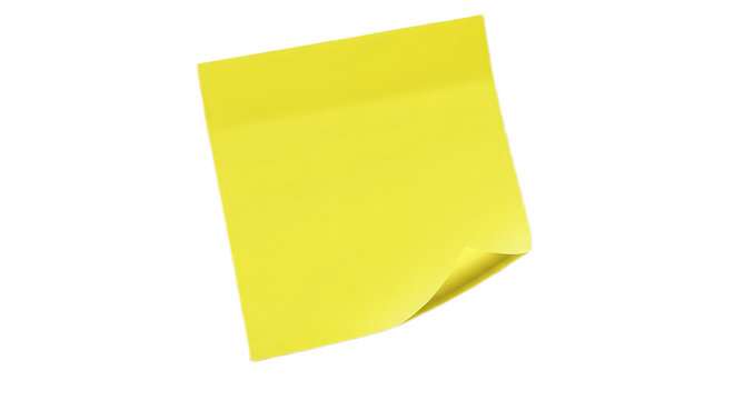 Yellow sticky note isolated on transparent background, a versatile tool for reminders and organization in office