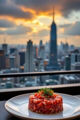 Gourmet Tartare with Cityscape View