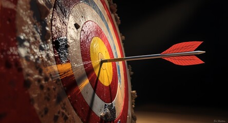 Arrow hitting the bullseye, target success concept