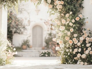 Romantic Gateway of Roses, A Serene Architectural Floral Display