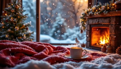 Cozy Winter Holiday Fireplace Scene